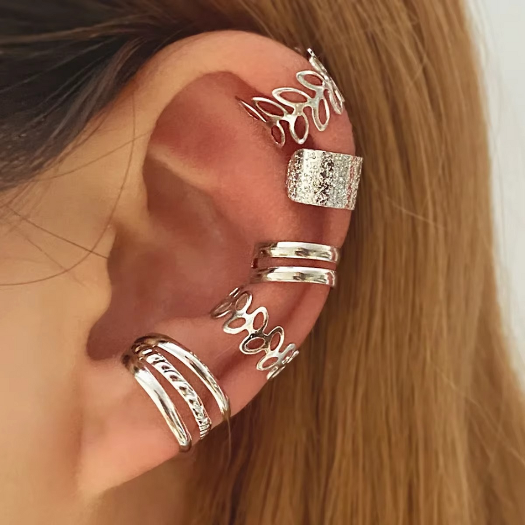 Kalsten | Elegant Gold Leaf Clip-On Ear Cuff Set for Women