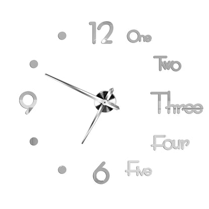 Large Wall Clock DIY 3D Self-adhesive Mirror Acrylic Wall Clock for Kitchen Dining Room Living Room Creative Home Decor | Karnz