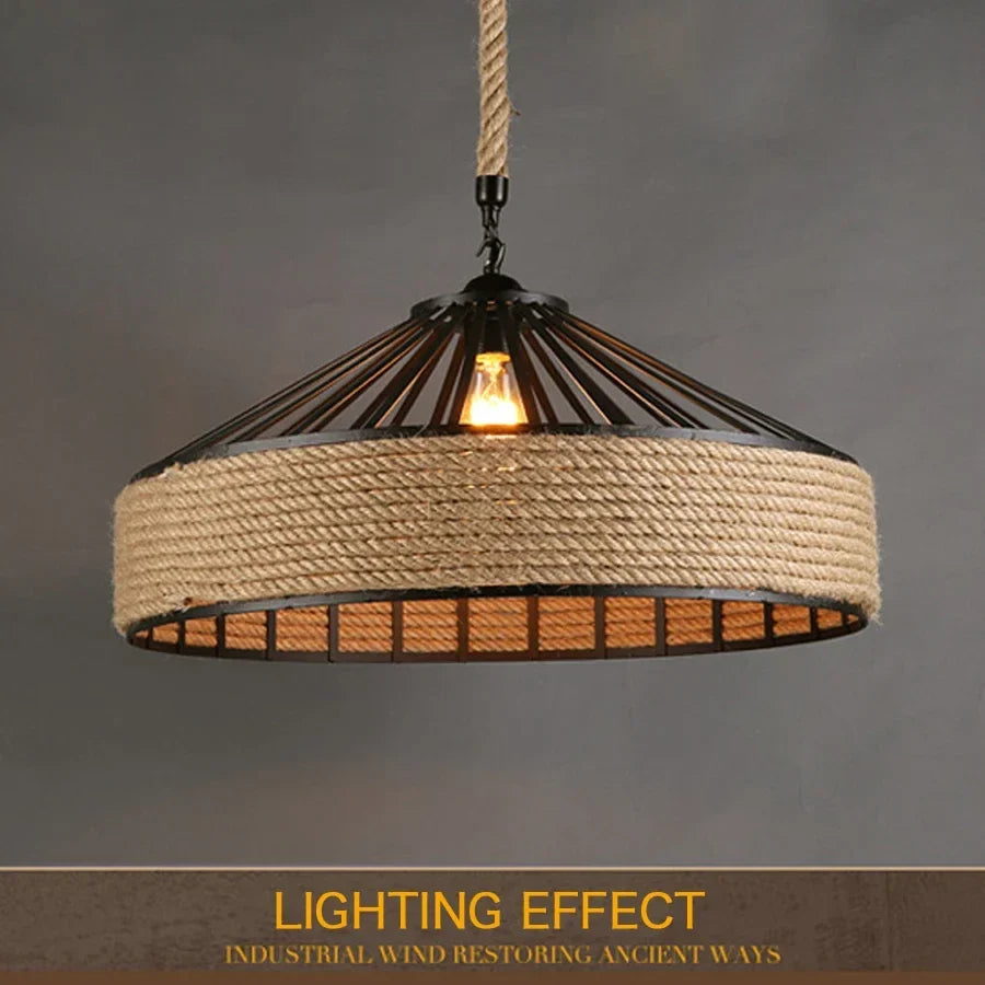 Classical Hemp Rope Pendant Hanging Lamp: Antique Industrial Chandelier for Dining Room and Home Decor | Kalsten