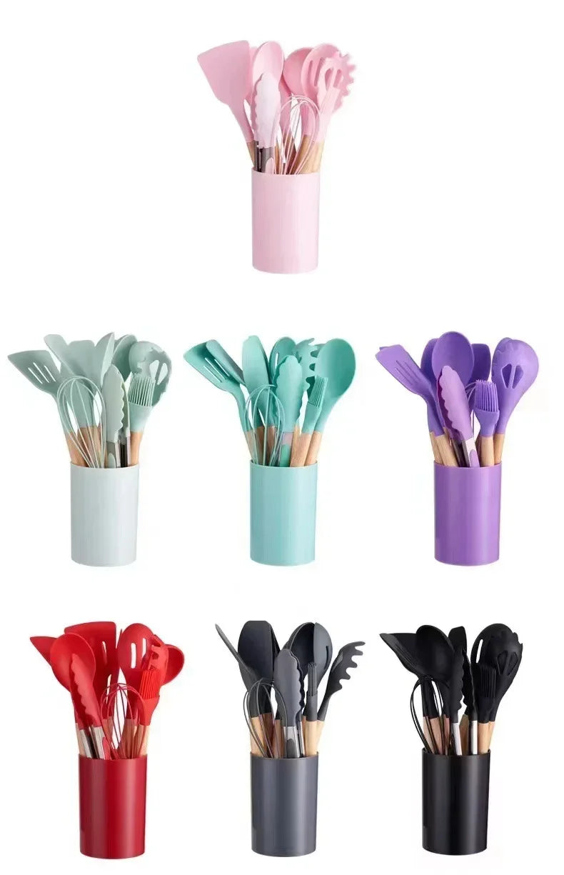 ChefEase – 12-piece Silicone Cooking Utensils Set with Wooden Handles | Kalsten