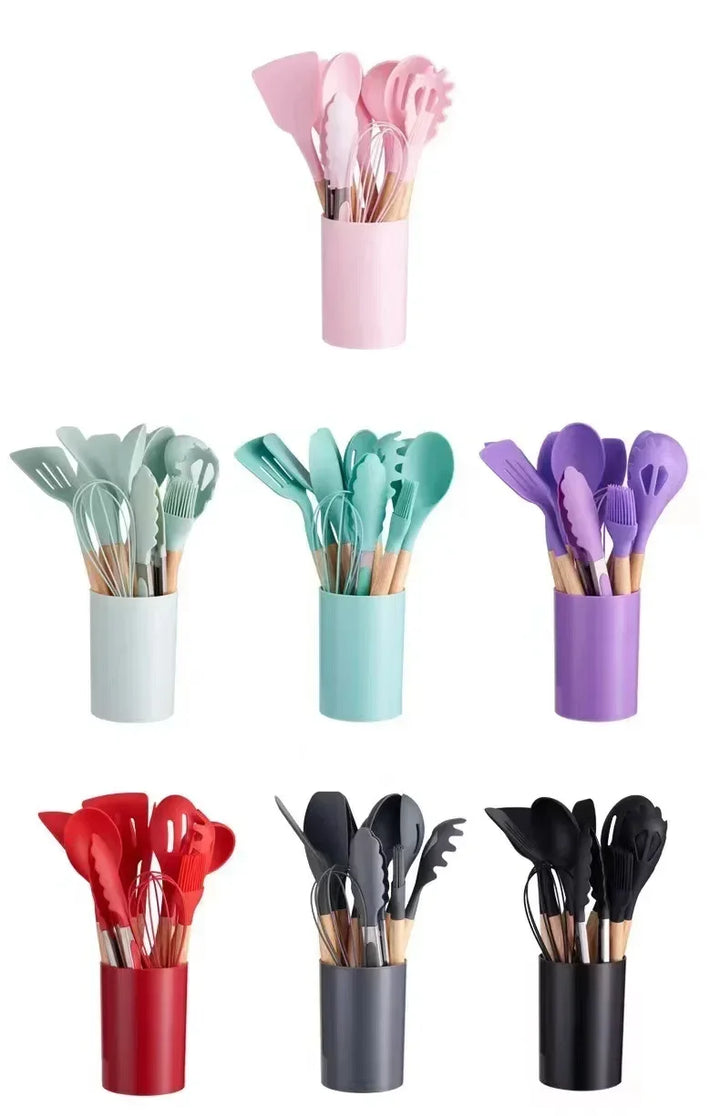 ChefEase – 12-piece Silicone Cooking Utensils Set with Wooden Handles | Kalsten