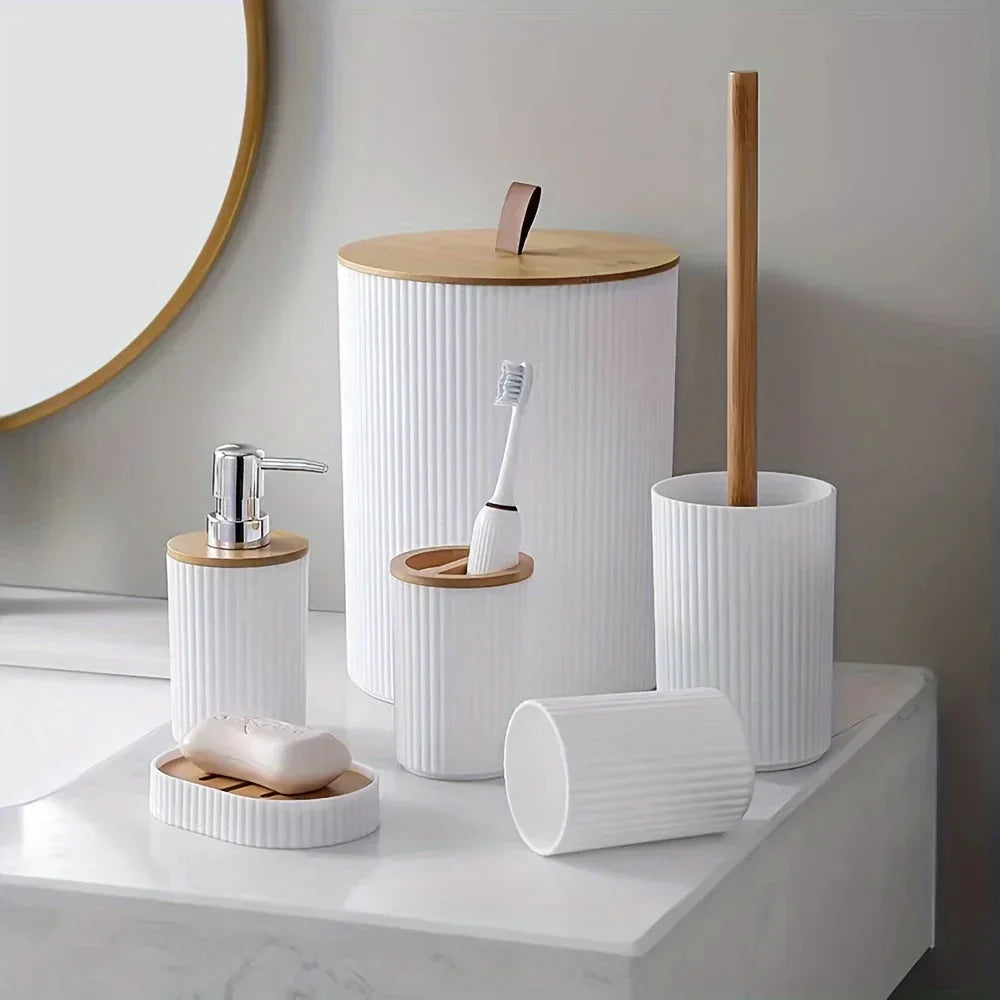 6-piece bathroom set with bamboo accents | Kalsten