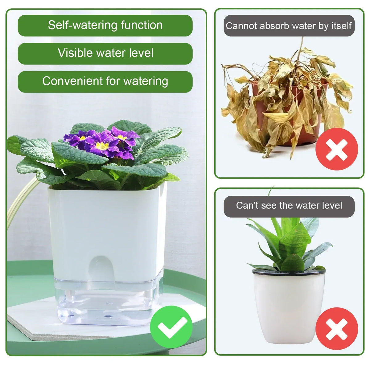 Skanto | BloomEase Plant Pot | Self-Watering & Space-Saving | With Water Level Indicator | For Indoor Plants & Herbs