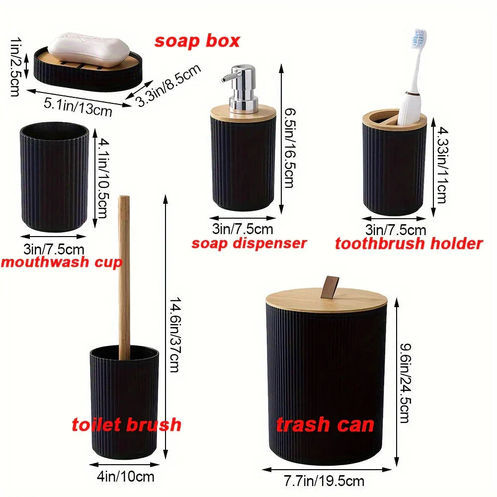 6-piece bathroom set with bamboo accents | Kalsten