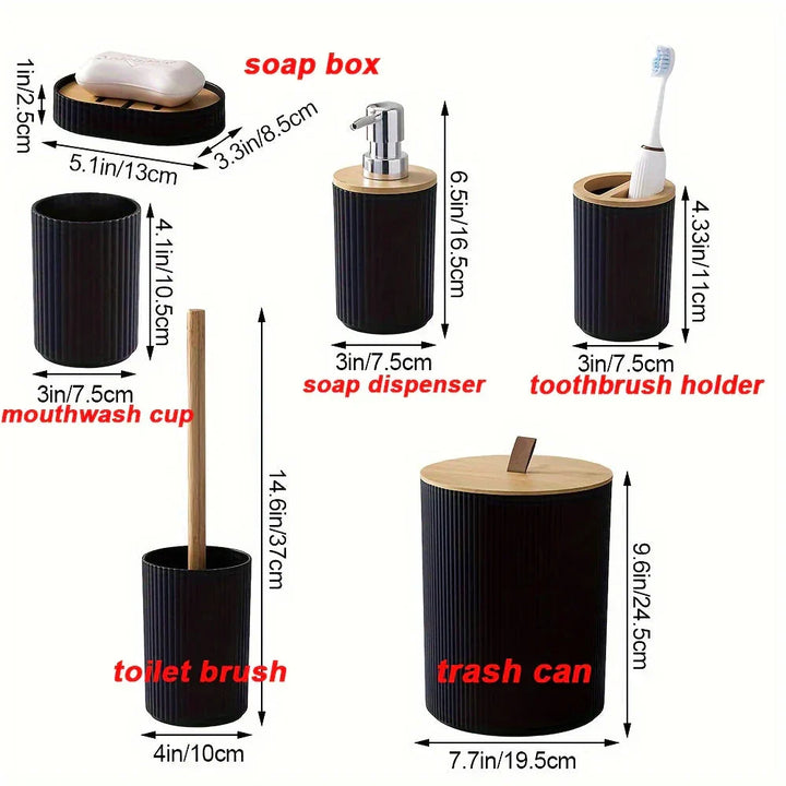 6-piece bathroom set with bamboo accents | Kalsten