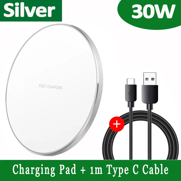 Kalsten | 30W Fast Wireless Charging Pad | Premium USB C Charging Cable MagSafe Charger for Apple iPhone, Samsung & Android - Fast Wireless Charging Pad
