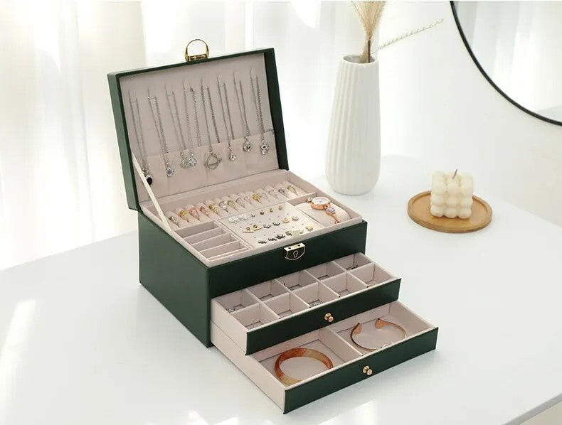 Lockable Multi-Layer Leather Jewelry Box Kalsten