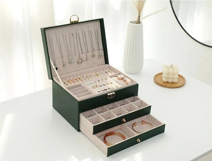 Lockable Multi-Layer Leather Jewelry Box Kalsten