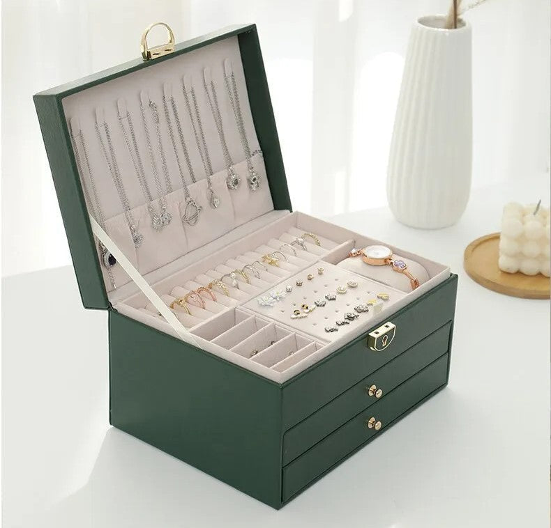 Lockable Multi-Layer Leather Jewelry Box Kalsten