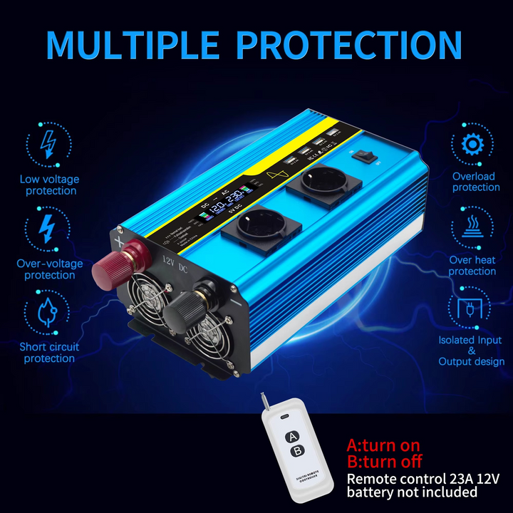Kalsten | 4000W Pure Sine Wave Power Inverter 12V/24V DC to 110V/220V AC Converter for Car and Solar Systems