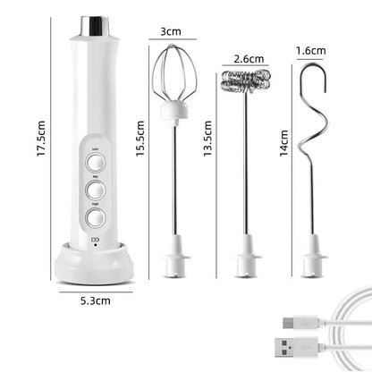 Kalsten | 3 In 1 Electric Milk Frother Rechargeable Milk Frother Handheld Frothing Device High Speeds Milk Frother Drink Mixer Coffee