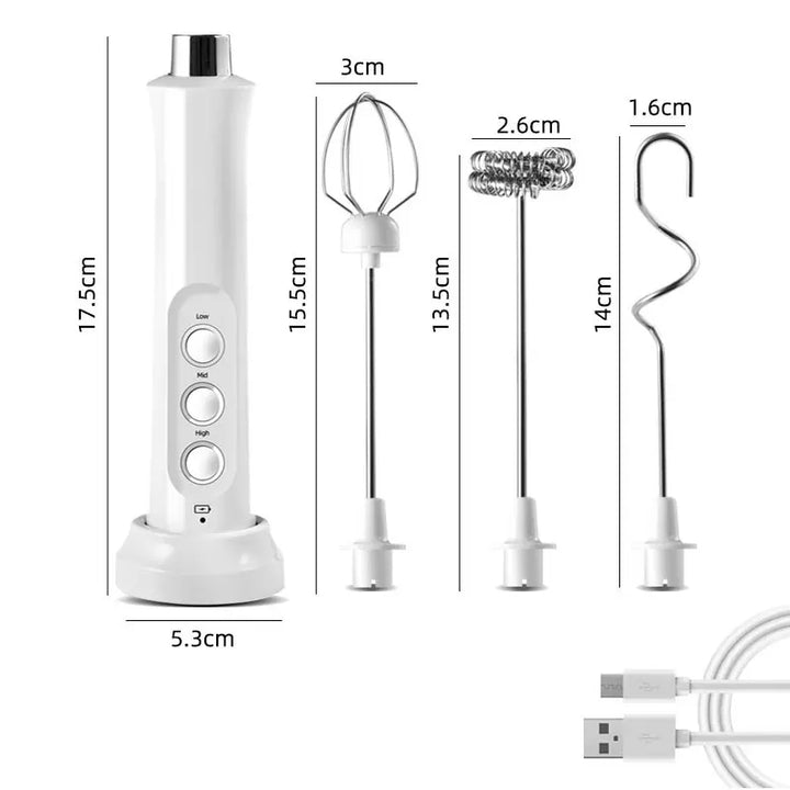 Kalsten | 3 In 1 Electric Milk Frother Rechargeable Milk Frother Handheld Frothing Device High Speeds Milk Frother Drink Mixer Coffee