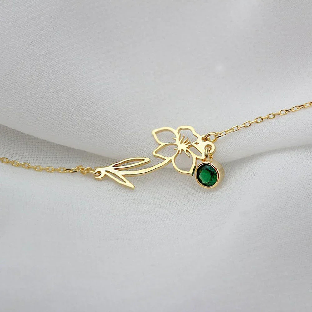 Kalsten | Dainty Birth Flower & Birthstone Chain Bracelet