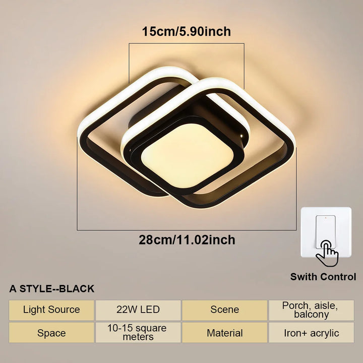 Modern LED Aisle Ceiling Light – 2-Ring Surface-Mounted Lighting Fixture for Hallway, Balcony, and Indoor Spaces | Kalsten
