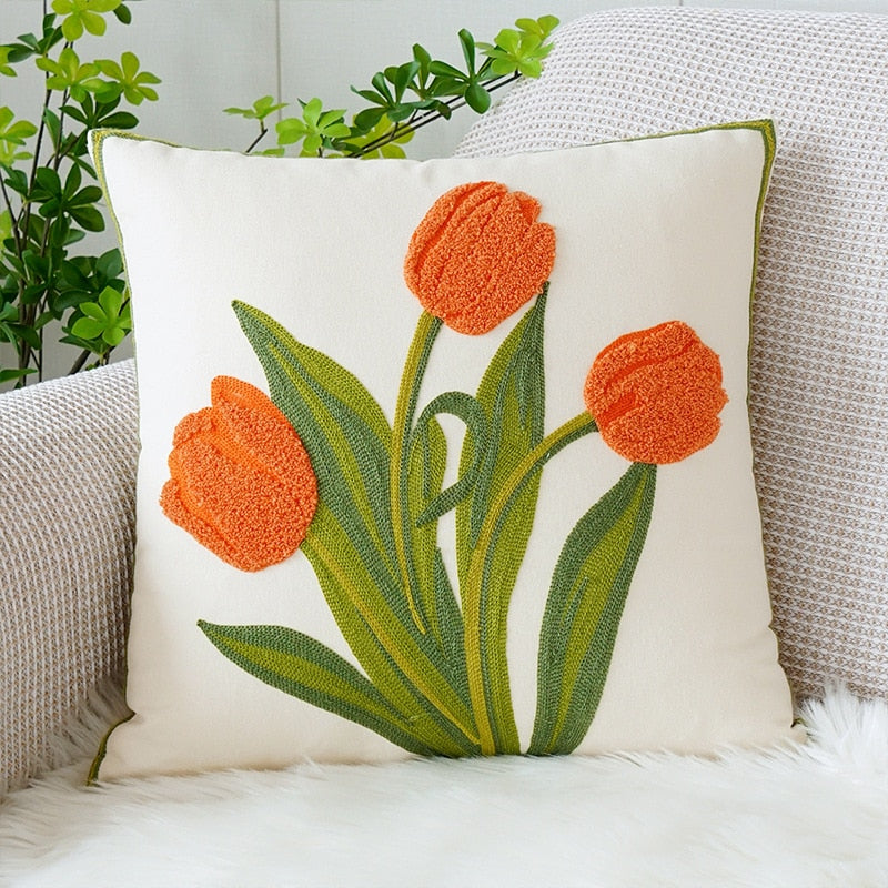 Embroidered Tulip Pillowcase | Kalsten