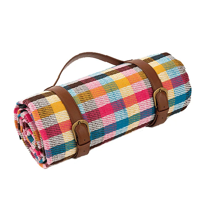 Waterproof picnic blanket with leather carrying strap | Kalsten