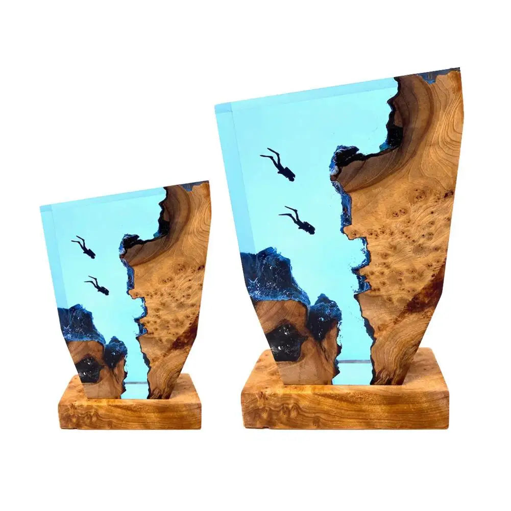 LED Ocean Diver Table Lamp – Epoxy Resin Wood Décor Lamp with Karst Landscape | Kalsten