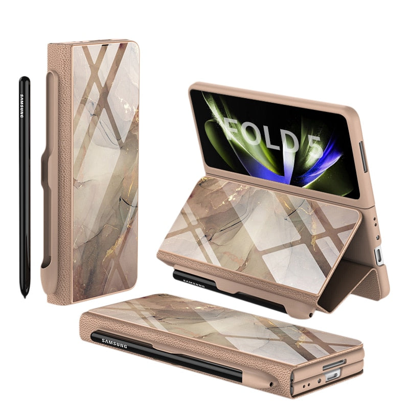 BowLift | Shockproof Armor Case Glass Cover Stand Insert Card Leather Case for Samsung Galaxy Z Fold 5/4