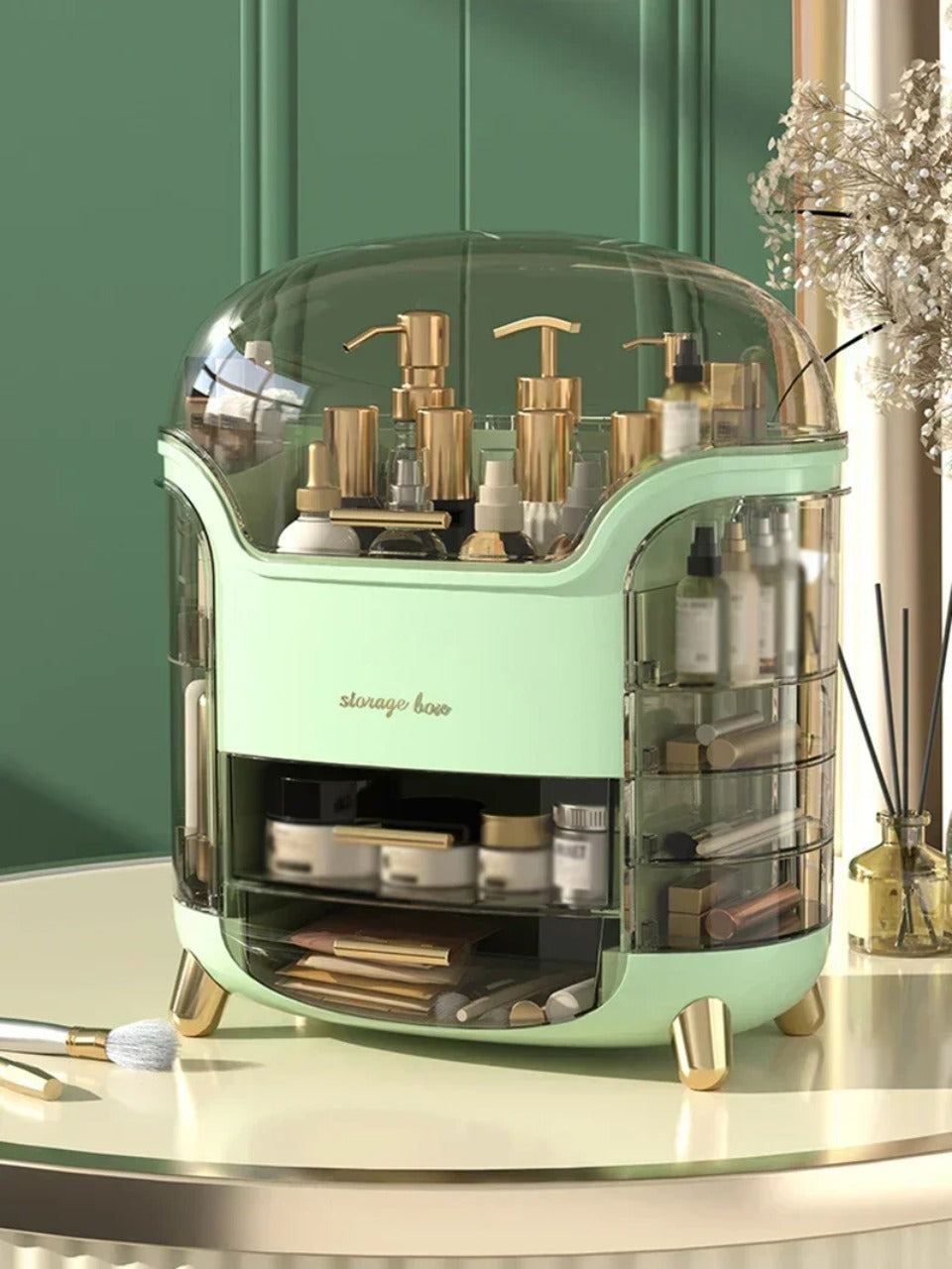 Luxury transparent Make-up Organizer with rotating doors and drawers | Brehn
