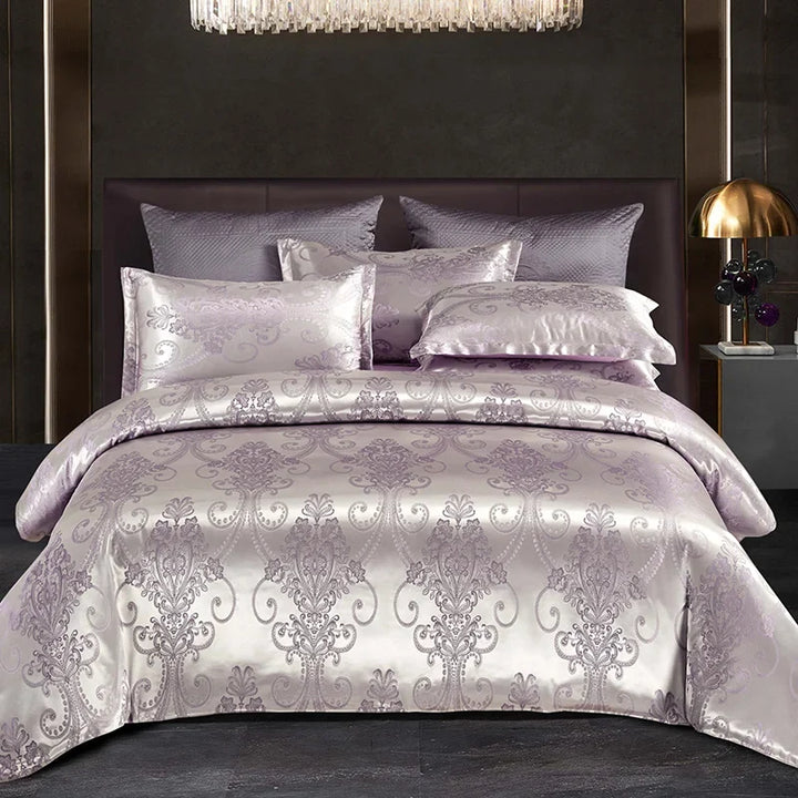 Kalsten | Luxurious Satin Rayon Jacquard Duvet Cover in Gold & Blue