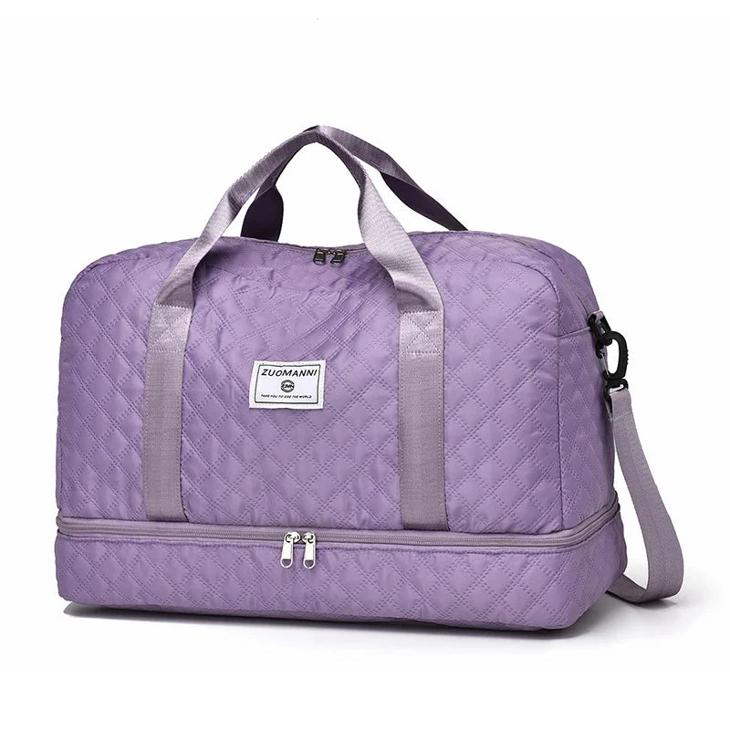 Brehn | Raumio TravelFlex Lightweight Travel Bag with Diamond Pattern | Large Sports & Weekend Bag with Shoe Compartment & Wet Compartment | Carry-on Compatible & Foldable