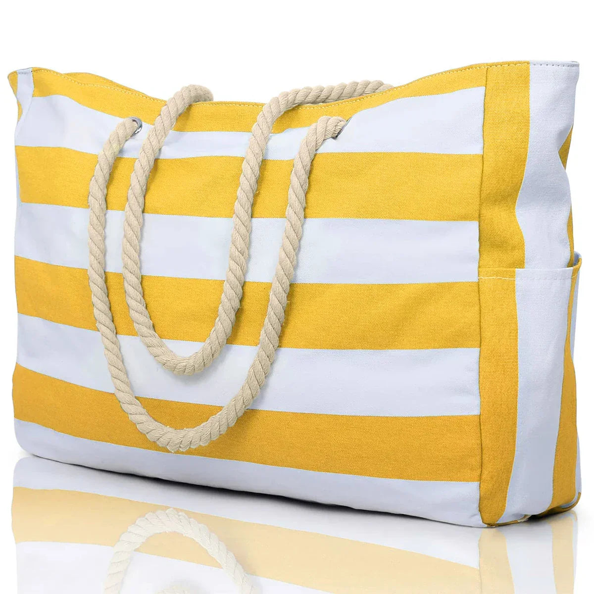 Skanto | Marivalis Striped Beach Bag with Zipper | Foldable & Waterproof | Sand-Resistant Canvas | For Travel & Vacation