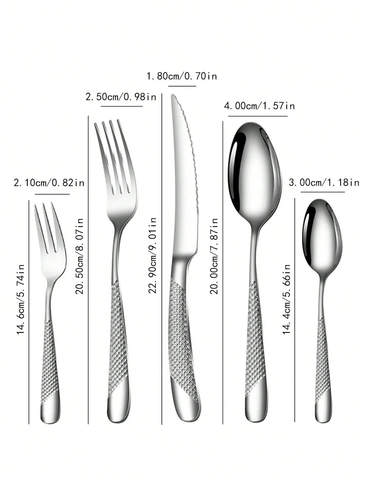 Skanto | High-Quality Stainless Steel Silver Star Diamond Cutlery Set - Includes Knife, Fork, Spoon & Dessert Fork & Spoon - 6-Piece/30-Piece Options