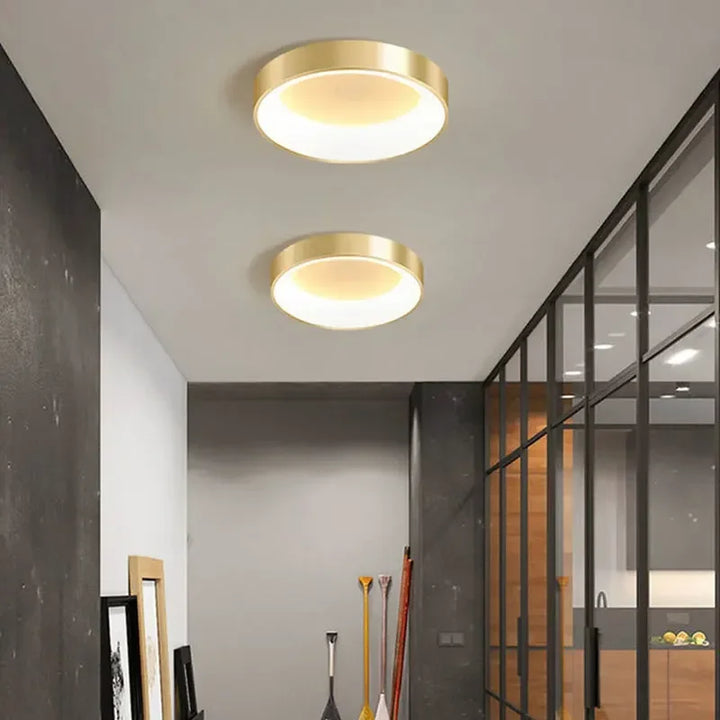 Modern LED Ceiling Light – Dimmable Gold Surface-Mounted Lamp for Master Bedroom, Study, Balcony, and Corridor | Kalsten