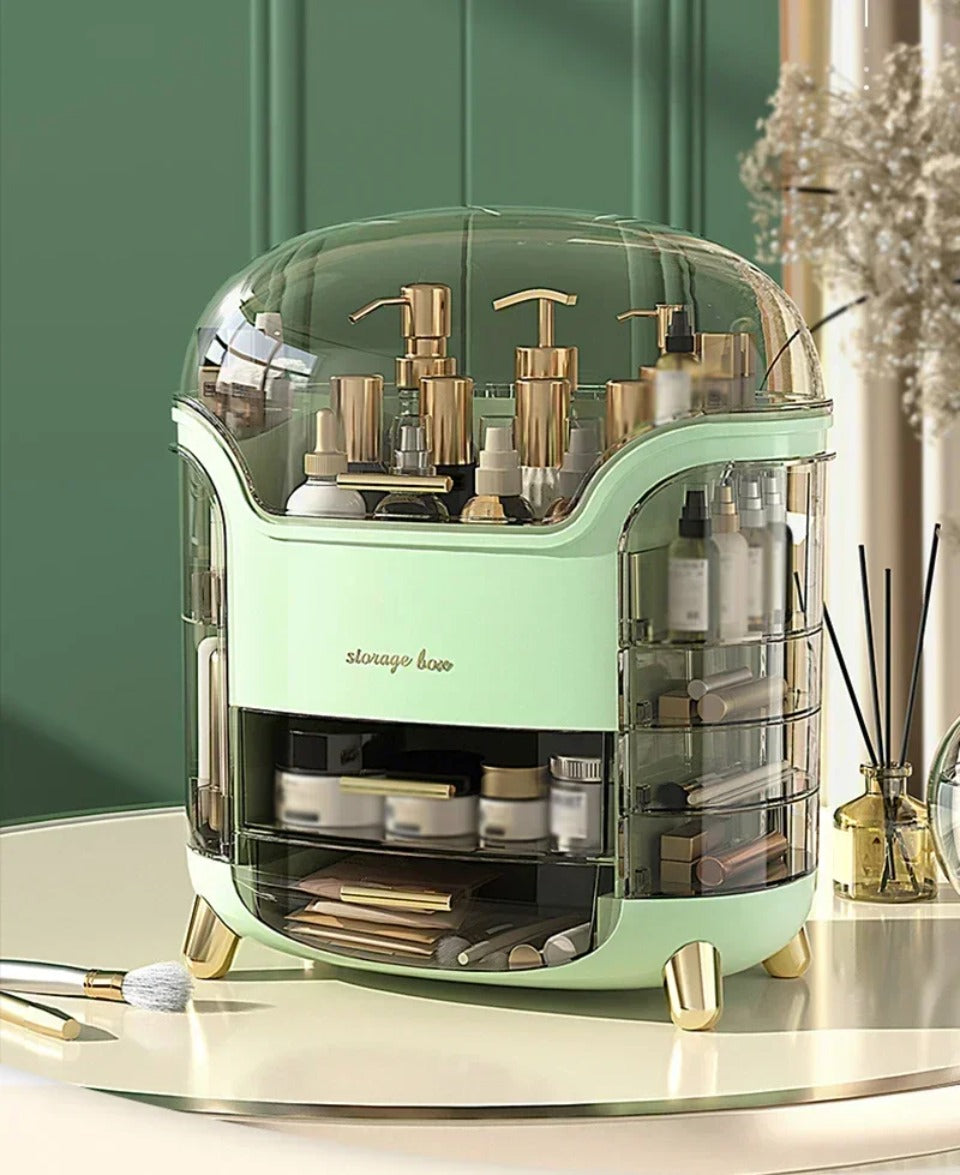 Luxury Transparent Makeup Organizer with Rotating Doors and Drawers | Kalsten
