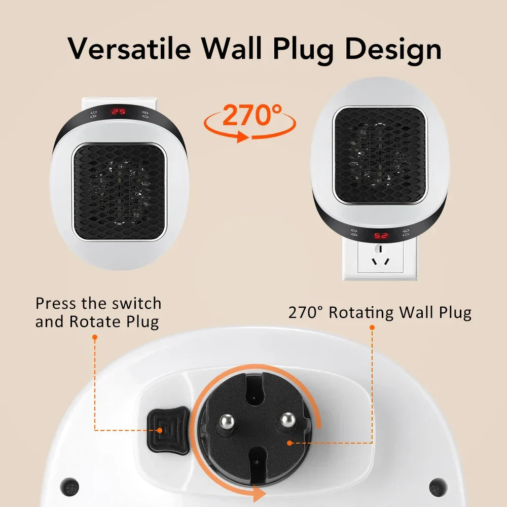 Kalsten | ThermoLux Mini Wall Heater 600W | Compact Electric Heater with Remote Control | Wall Socket Heater with Thermostat & Timer | Quick Heat in 3 Seconds
