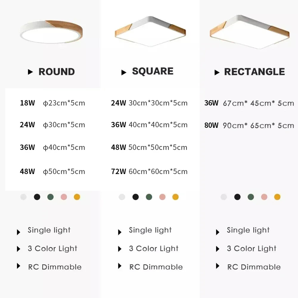 Modern LED Surface Mount Ceiling Light – Ultra-Thin Wooden Lighting Fixture with Remote Control for Living Room, Balcony, and Home Decor | Kalsten