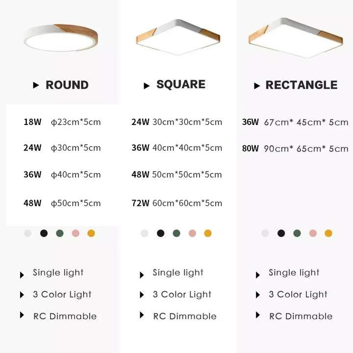 Modern LED Surface Mount Ceiling Light – Ultra-Thin Wooden Lighting Fixture with Remote Control for Living Room, Balcony, and Home Decor | Kalsten