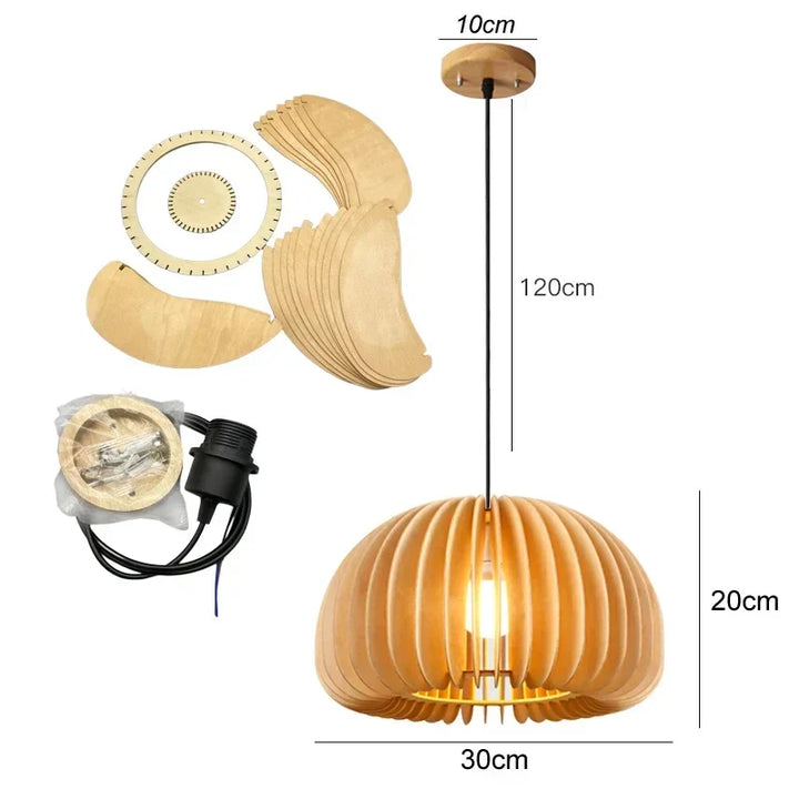 Modern Wood Pumpkin Pendant Light – Handmade Hanging Lamp for Dining Room, Bedroom, and Home Decor – Natural Bamboo & Wooden E27 Fixture (18-42cm) | Kalsten