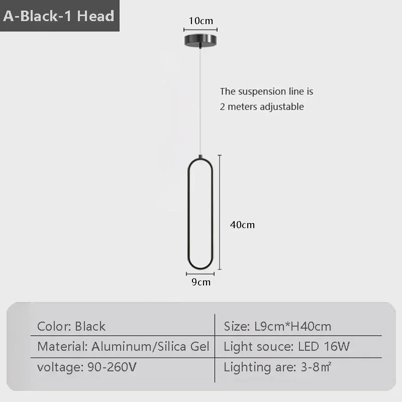Modern LED Pendant Light – Black and Gold Hanging Lamp for Bedroom, Living Room, and Dining Room – Stylish Indoor Ceiling Light Fixture | Kalsten