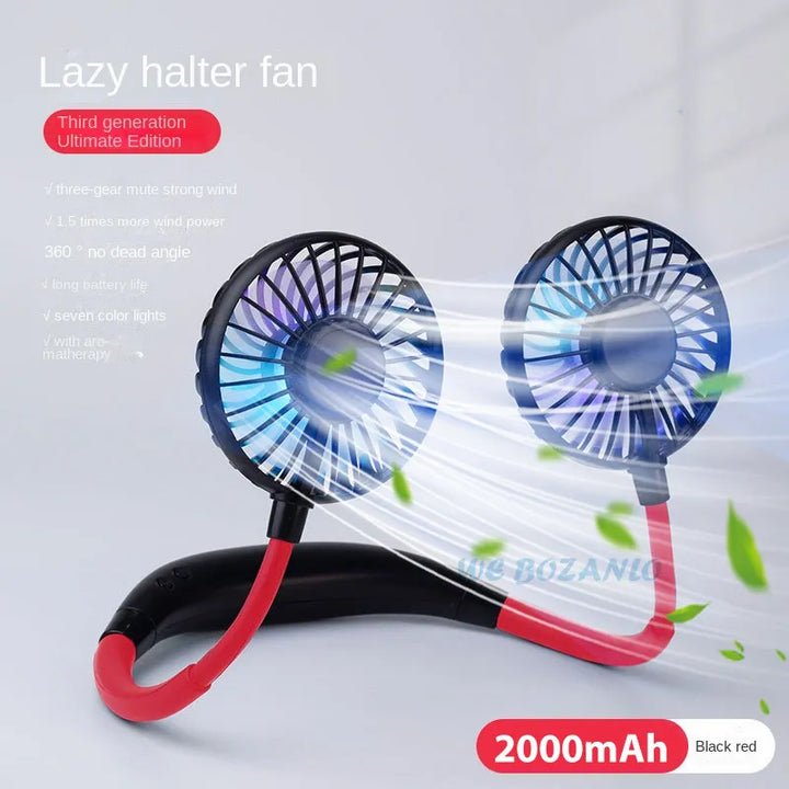 USB Portable Hands-Free Neck Fan - Rechargeable Mini Sports Fan, 3-Speed Adjustable Dual Fan for Home Office & Outdoor Use | Kalsten