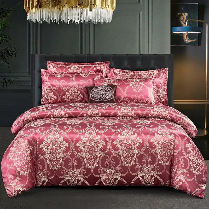 Luxurious Satin Rayon Jacquard Duvet Cover in Gold & Blue Kalsten