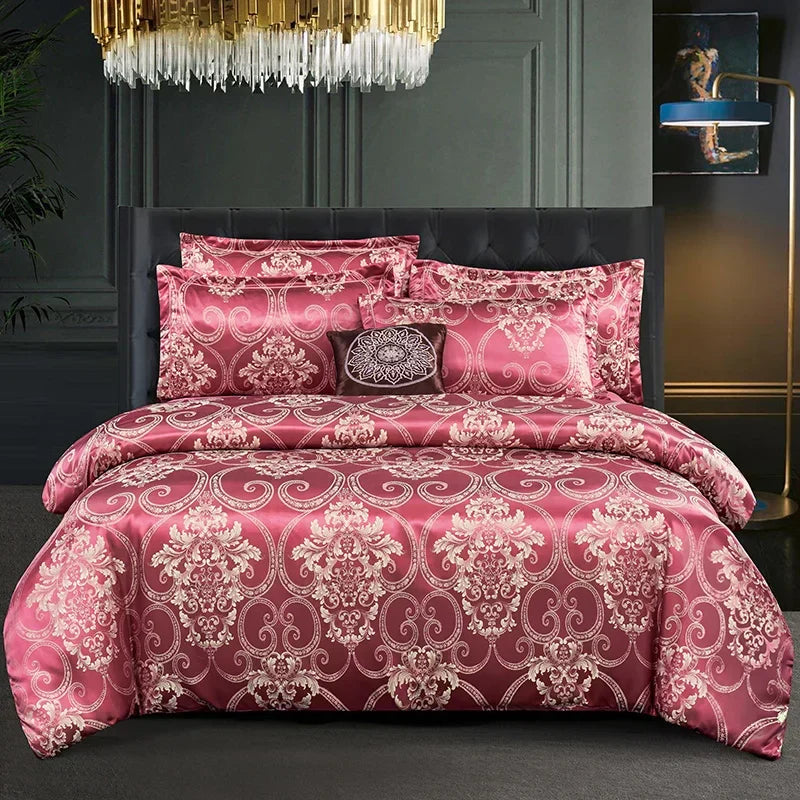 Kalsten | Luxurious Satin Rayon Jacquard Duvet Cover in Gold & Blue