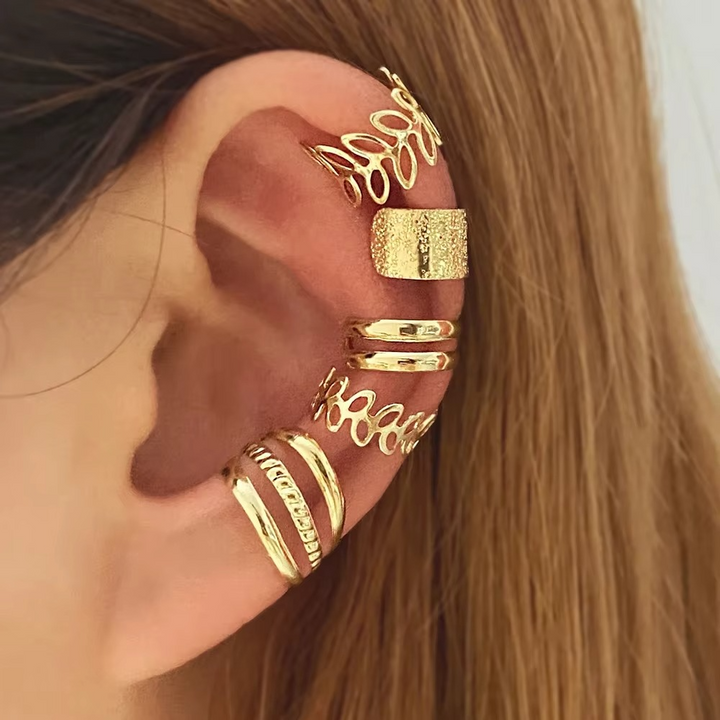 Kalsten | Elegant Gold Leaf Clip-On Ear Cuff Set for Women