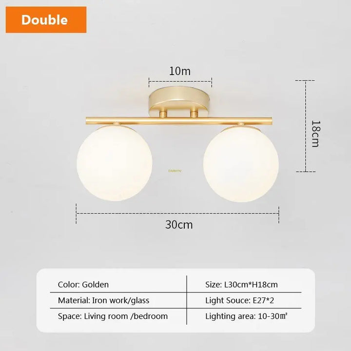 Modern Nordic LED Ceiling Light – Gold Iron and Glass Lamp for Corridor, Aisle, Cloakroom, Balcony, and Bedroom | Kalsten