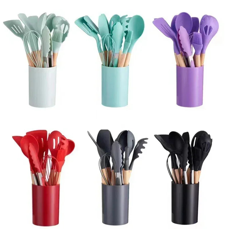 ChefEase – 12-piece Silicone Cooking Utensils Set with Wooden Handles | Kalsten