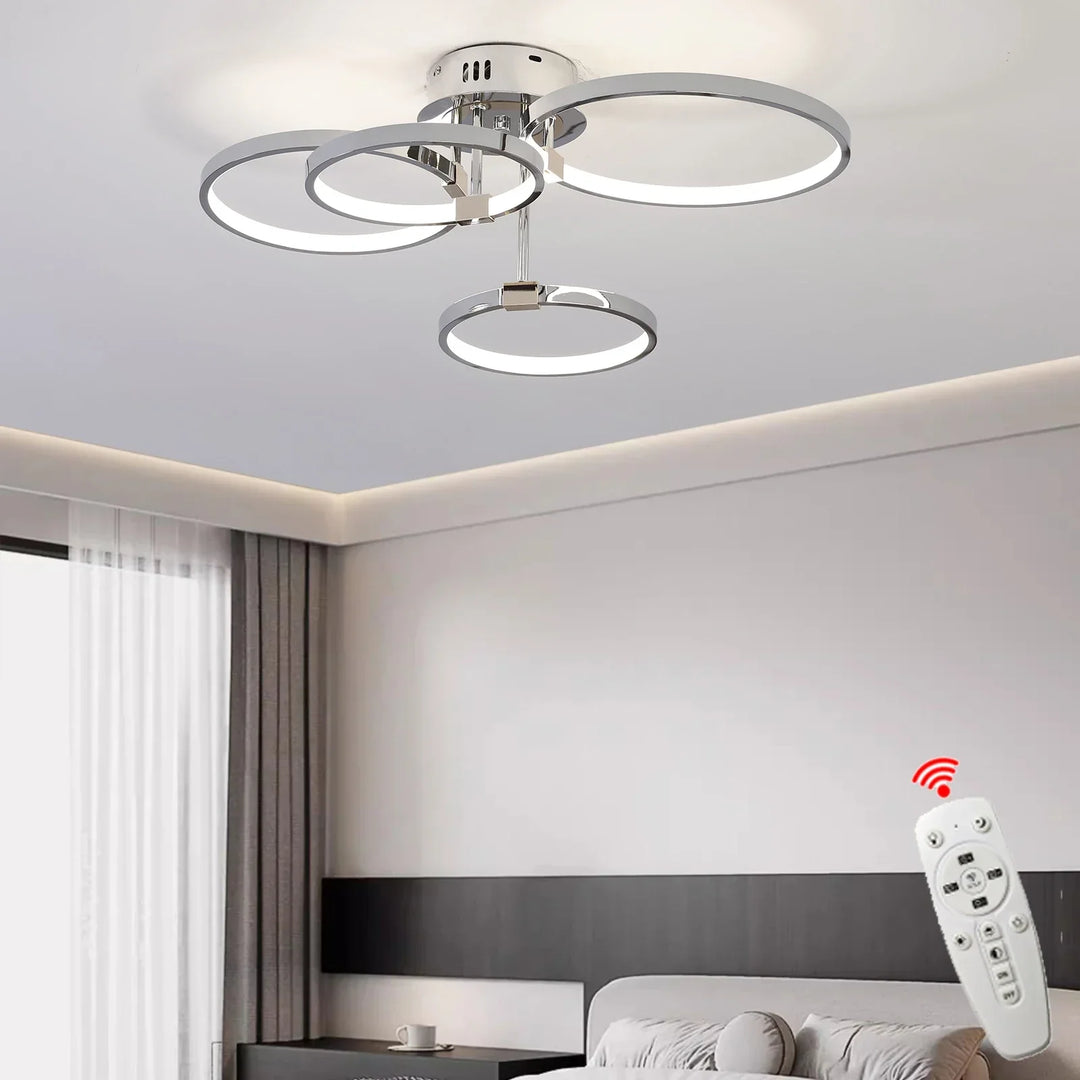 Modern Dimmable LED Ceiling Light – 4/6 Ring Chandelier with Remote Control, Adjustable Color Temperature for Living Room, Bedroom, and Dining Room | Kalsten