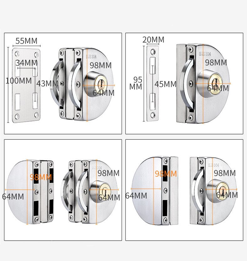 Kalsten | Sliding Door Stainless Steel Safety Glass Door Lock