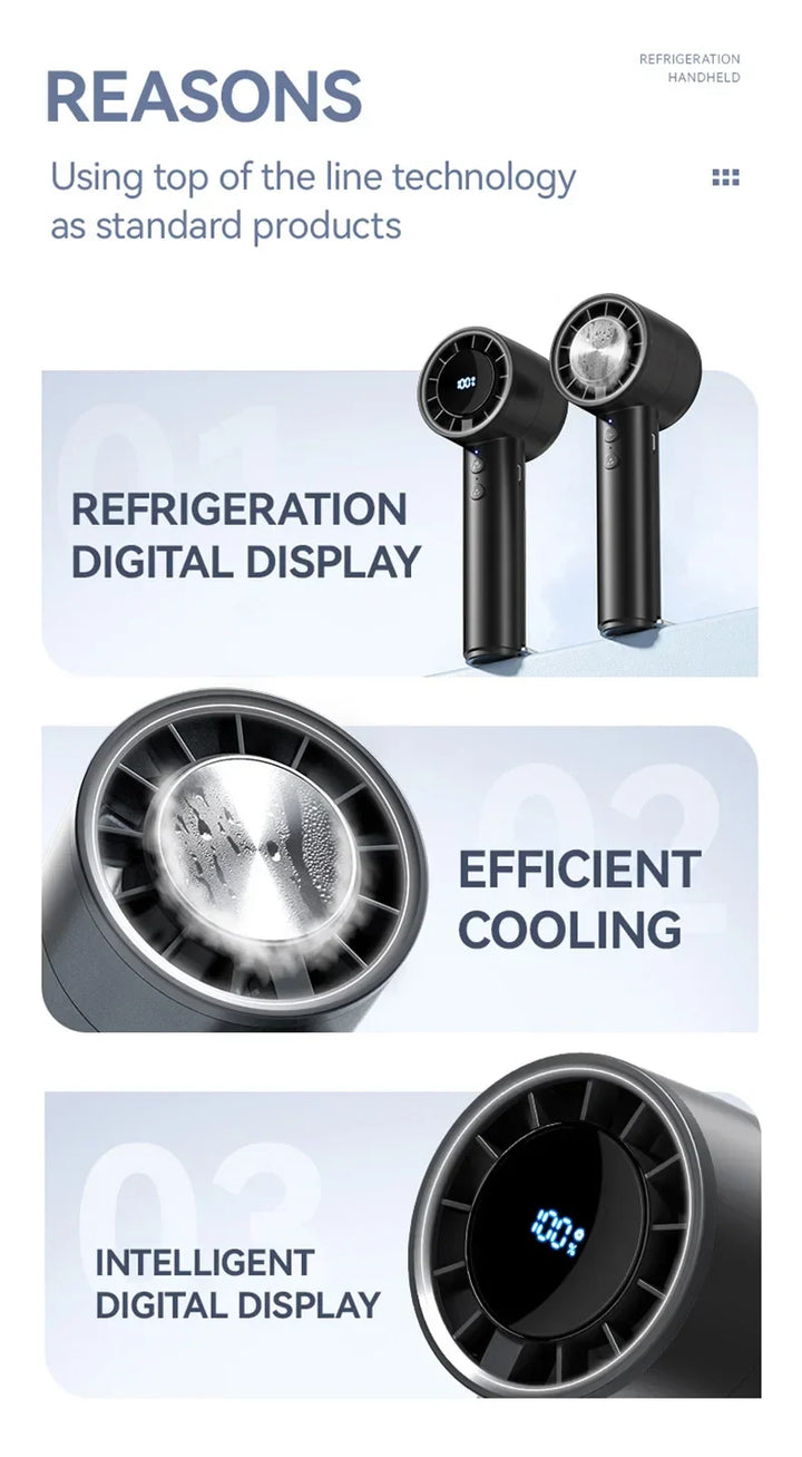 Silent High-Speed USB Handheld Fan – Portable Small Fan with LED Display, High Wind Power, and Cooling Air Conditioner Function | Kalsten