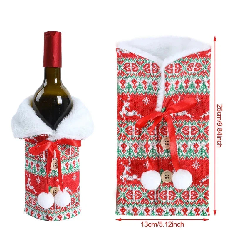 Christmas bottle cover with fur collar – festive cover for wine bottles, gnome decoration for Christmas, perfect as gift wrapping | Kalsten