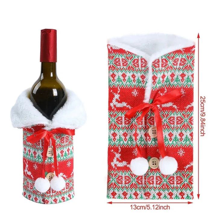 Christmas bottle cover with fur collar – festive cover for wine bottles, gnome decoration for Christmas, perfect as gift wrapping | Kalsten