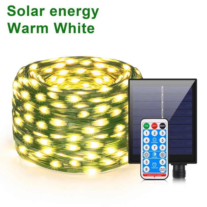 Kalsten | Solar String Lights 100M LumiSol ProLine | 8 Modes | IP65 Waterproof | Extra Bright LEDs | Remote Control & Quick Charge | For Garden, Wedding & Christmas