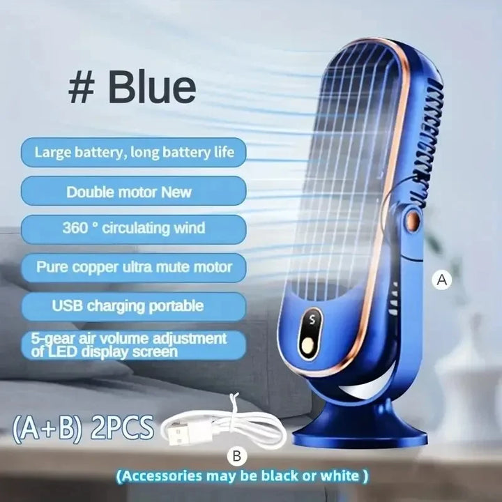Large Battery Dual Motor Household Small Air Cooler, 5-speed Air Cooling Fan 720 ° Surround Air Blower, Portable USB Fan | Kalsten