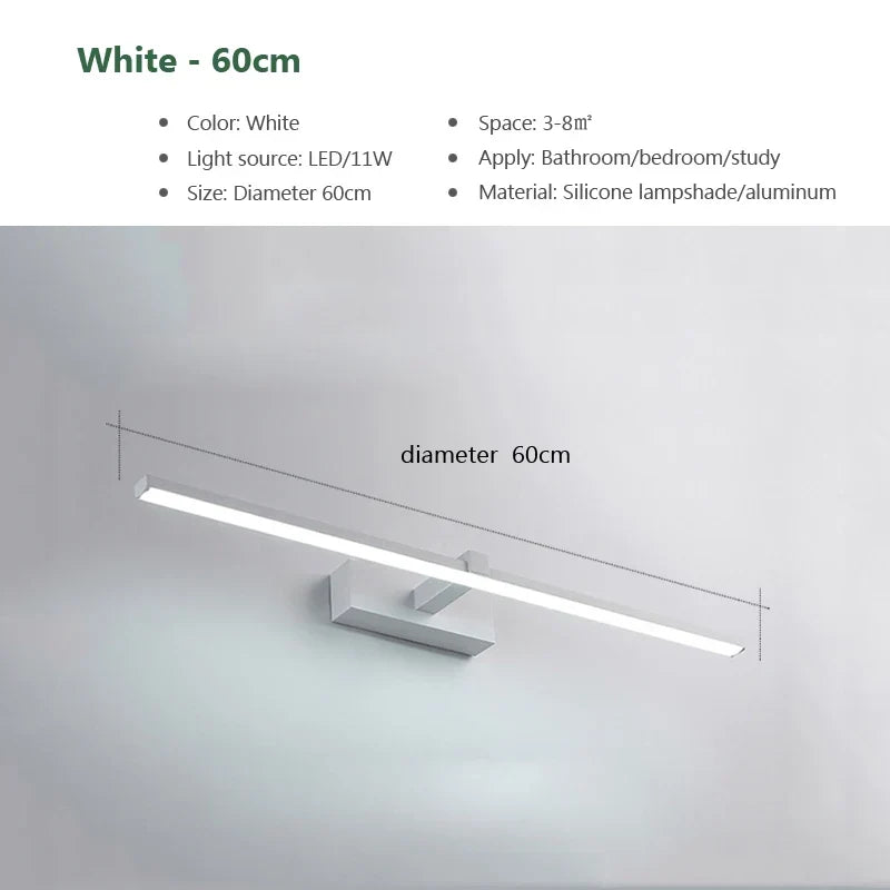 Modern LED Wall Light for Bathroom – 3-Color Adjustable Light Aluminum LED Mirror Lamp for Makeup and Bathing | Kalsten