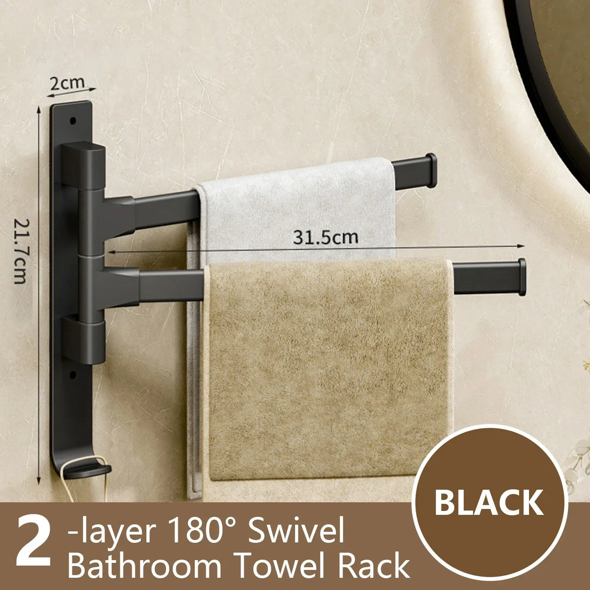 BowLift | Bathroom Towel Holder Rotatable Towel Rack Space Aluminum 1/2/3/4/5-Bar Towel Holder Kitchen Shelf Kitchen Hanging Shelf Wall Mounted