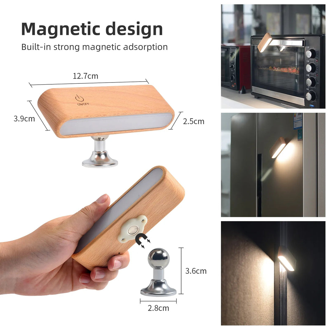 Rotatable Magnetic Wooden Rechargeable LED Night Lamp | Kalsten